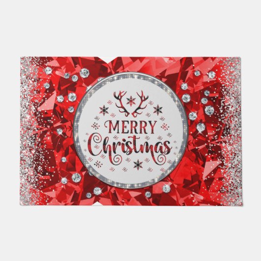 Rode prachtige Kerstkerst in Emerald Merry Deurmat (Voorkant)