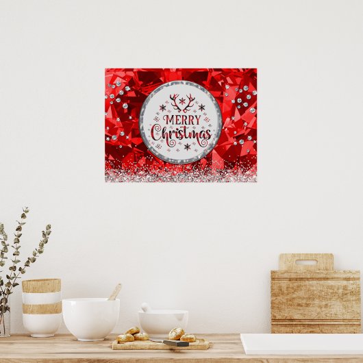 Rode prachtige Kerstkerst in Emerald Merry Poster (Keuken)