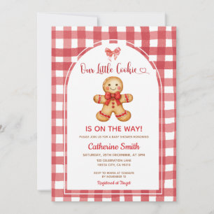 Rode Preppy Gingham Gingerbread Baby Shower Kaart