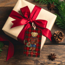 Rode Preppy Plaid Kerst Teddybeer Cadeautags