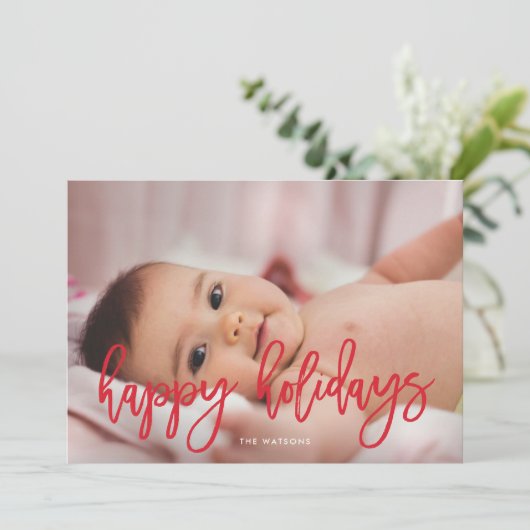 Rode Prettige feestdagen kerstfoto Feestdagenkaart (Staand voorkant)