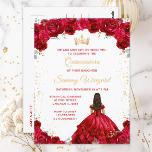 Rode Prinses Bloemstuk Quinceañera Briefkaart