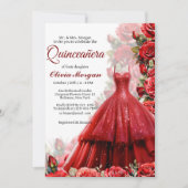 Rode Prinses jurk Quinceanera Uitnodiging (Voorkant)