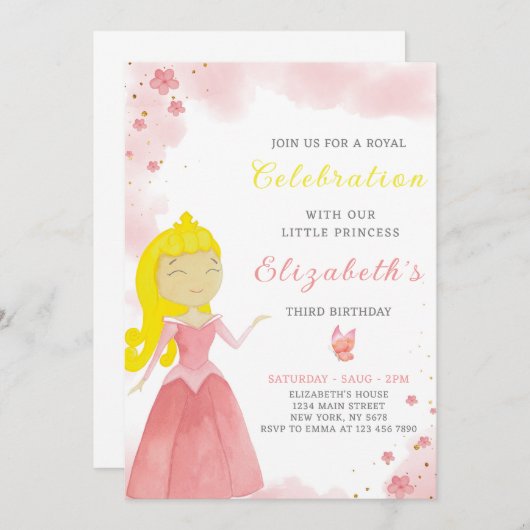 Rode Prinses Verjaardag Uitnodiging (Voorkant / Achterkant)