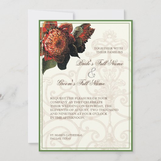 Rode Protea Hummingbird - Floral Wedding Kaart (Voorkant)
