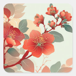 Rode Quince Blossoms Vierkante Sticker
