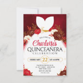 Rode Quinceanera Bloemen Witte Prinses Jurk Kaart (Voorkant)