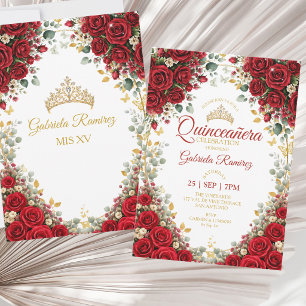 Rode Quinceañera Gouden Tiara Vlinders Rozen Kaart