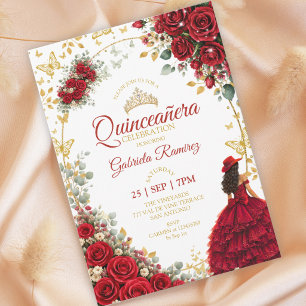 Rode Quinceañera Gouden Vlinders Rozen Kaart