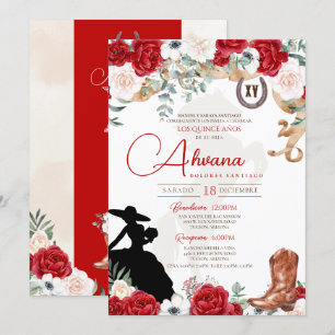 Rode Quinceanera Roos Anemoon Fancy Charra/Cowgirl Kaart