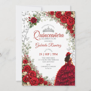 Rode Quinceañera Zilveren Vlinders Rozen Kaart