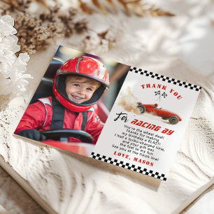 Rode Race Auto Foto Verjaardag Dank u kaart