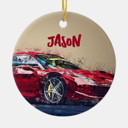 Rode Race Auto Gepersonaliseerde Ornament Gift (Voorkant)