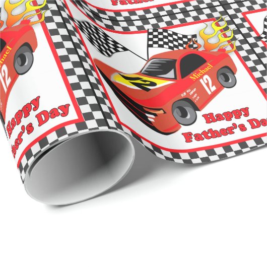 Rode Race Auto Gepersonaliseerde Vaderdag Gift Cadeaupapier (Rol Hoek)