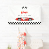 rode race auto jongen 2e verjaardagsfeestje spandoek (Insitu)