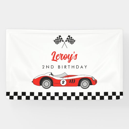 rode race auto jongen 2e verjaardagsfeestje spandoek (Horizontaal)