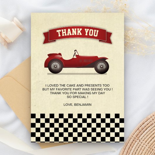 rode race auto kinderen verjaardagsfeestje bedankkaart