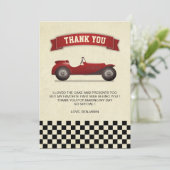 rode race auto kinderen verjaardagsfeestje bedankkaart (Staand voorkant)