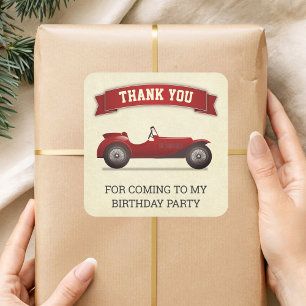  rode race auto kinderen verjaardagsfeestje gunst vierkante sticker