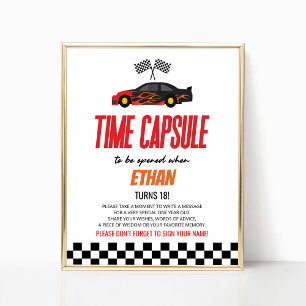 Rode Race Auto Verjaardag Party Time Capsule Sign Poster