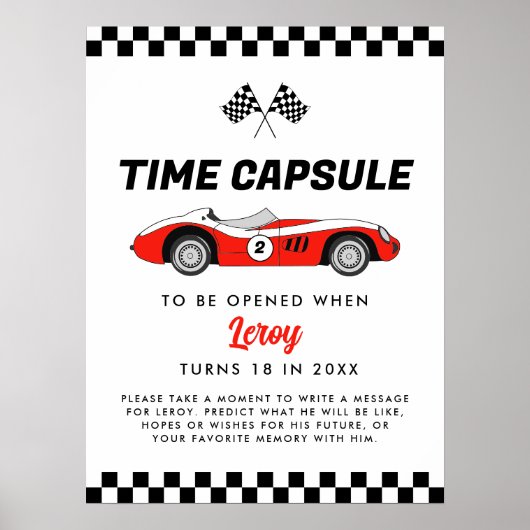 Rode  Race Auto Verjaardag Tijd Capsule Poster (Voorkant)