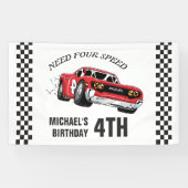 Rode Race Auto Verjaardagsfeestbanner Spandoek (Horizontaal)