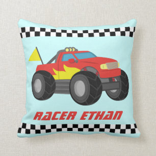 Rode race monstertruck, voor jongenskamer kussen