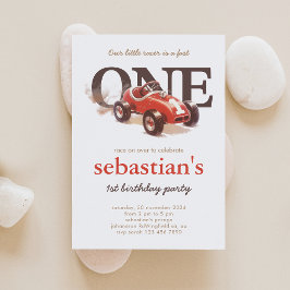  rode raceauto 1e verjaardagsuitnodiging kaart