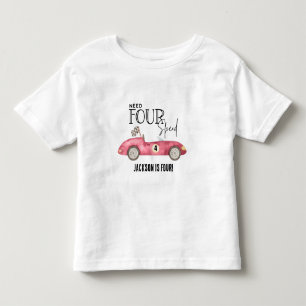 Rode raceauto heeft VIER nodig 4de verjaardag Kinder Shirts
