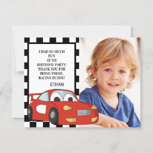 Rode Raceauto Zwart Wit Foto Verjaardag Bedankt Feestdagenkaart