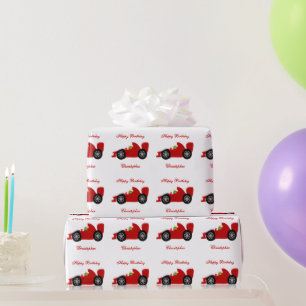 Rode raceautoverjaardag cadeaupapier
