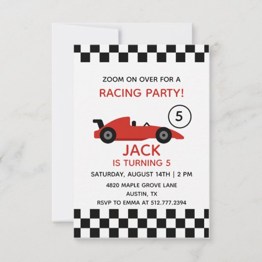 Rode raceautoverjaardag • Jongensracefeest Kaart (Voorkant)