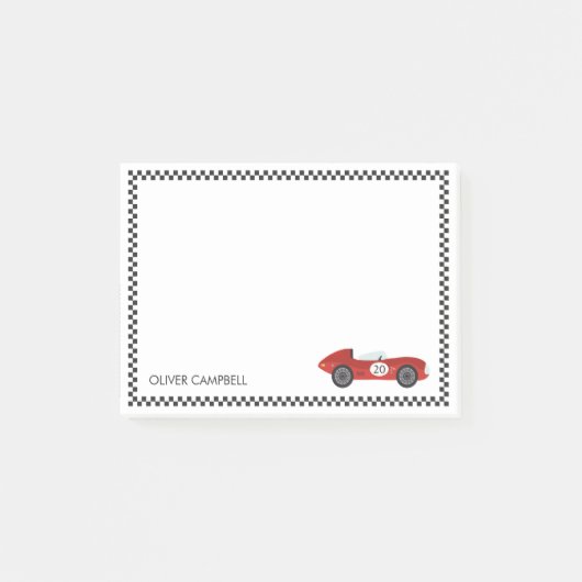 Rode racekaart jongens kinder gepersonaliseerd post-it® notes (Voorkant)