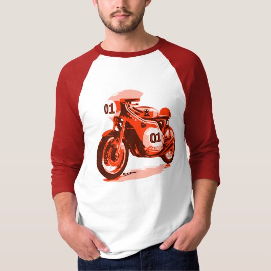 Rode racemotorfiets t-shirt (Voorkant)