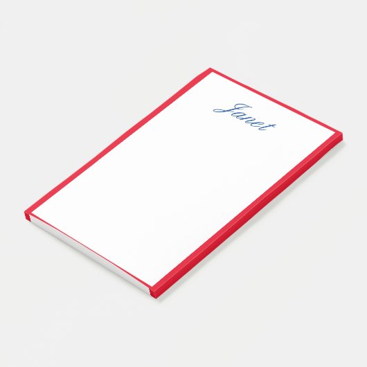 Rode Rand Monogrammen Naam Blauw Wit Post-it® Notes (Schuin)