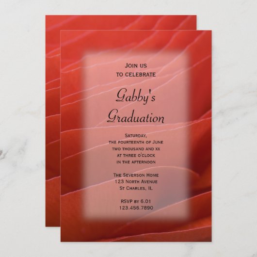 Rode Ranunculus Graduation Party Invitation Kaart (Voorkant / Achterkant)