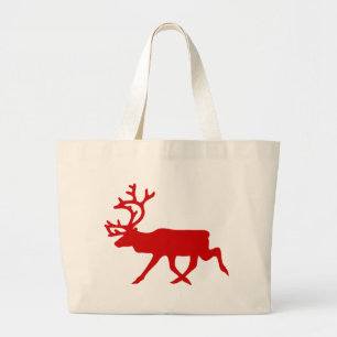 Rode rendier / kariboesilhouet grote tote bag