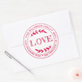 Rode retouradreslabel met moderne rustieke kerstth ronde sticker (Envelop)
