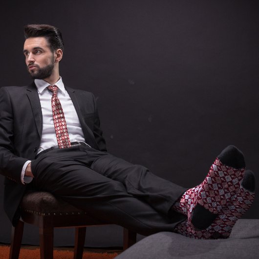 Rode Retro Argyle Bowling Pin Stropdas