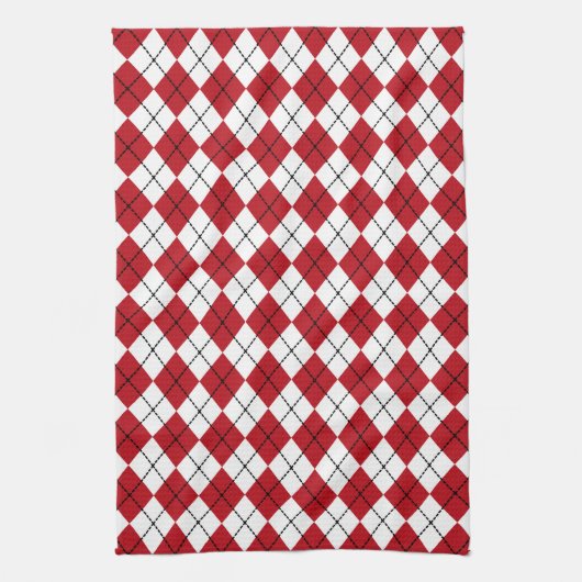 Rode Retro Argyle Keuken Handdoek Gift (Verticaal)