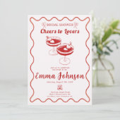 Rode Retro Bruids Douche Uitnodiging | met de hand (Staand voorkant)