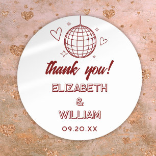 Rode Retro Disco Groovy 70s Bruiloft Bedankt Ronde Sticker