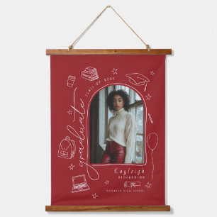 Rode Retro Handgetekende Foto Afstuderen Hangend Wandkleed