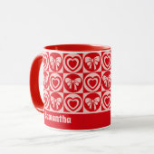 Rode Retro Harten en Bogen Valentijnsdag Mok (Voorkant links)