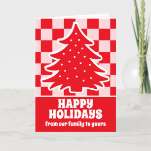 Rode Retro Kerstboom Rode Tartan Plaid Feestdagen Kaart