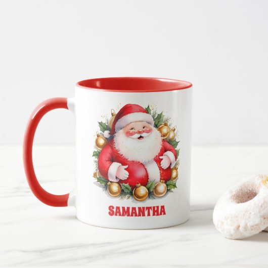 Rode Retro Kerstman Kerstman Kinder Hot Chocolate Mok (Met donut)