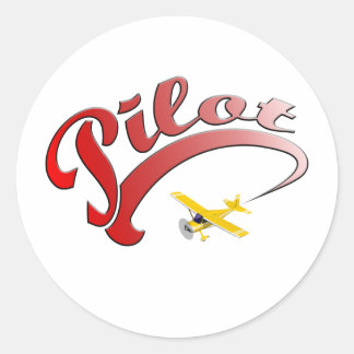 Rode Retro Piloot met geel Vliegtuig Ronde Sticker