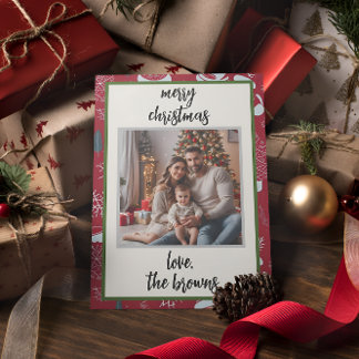 Rode Retro Santa Aangepaste Foto Kerstmis Kaart