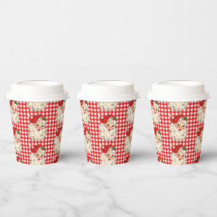 Rode Retro Santa met Rode Plaid Kerst Papieren Bekers
