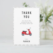 Rode Retro Scooter Thema Verjaardag Bedankt Kaart (Staand voorkant)